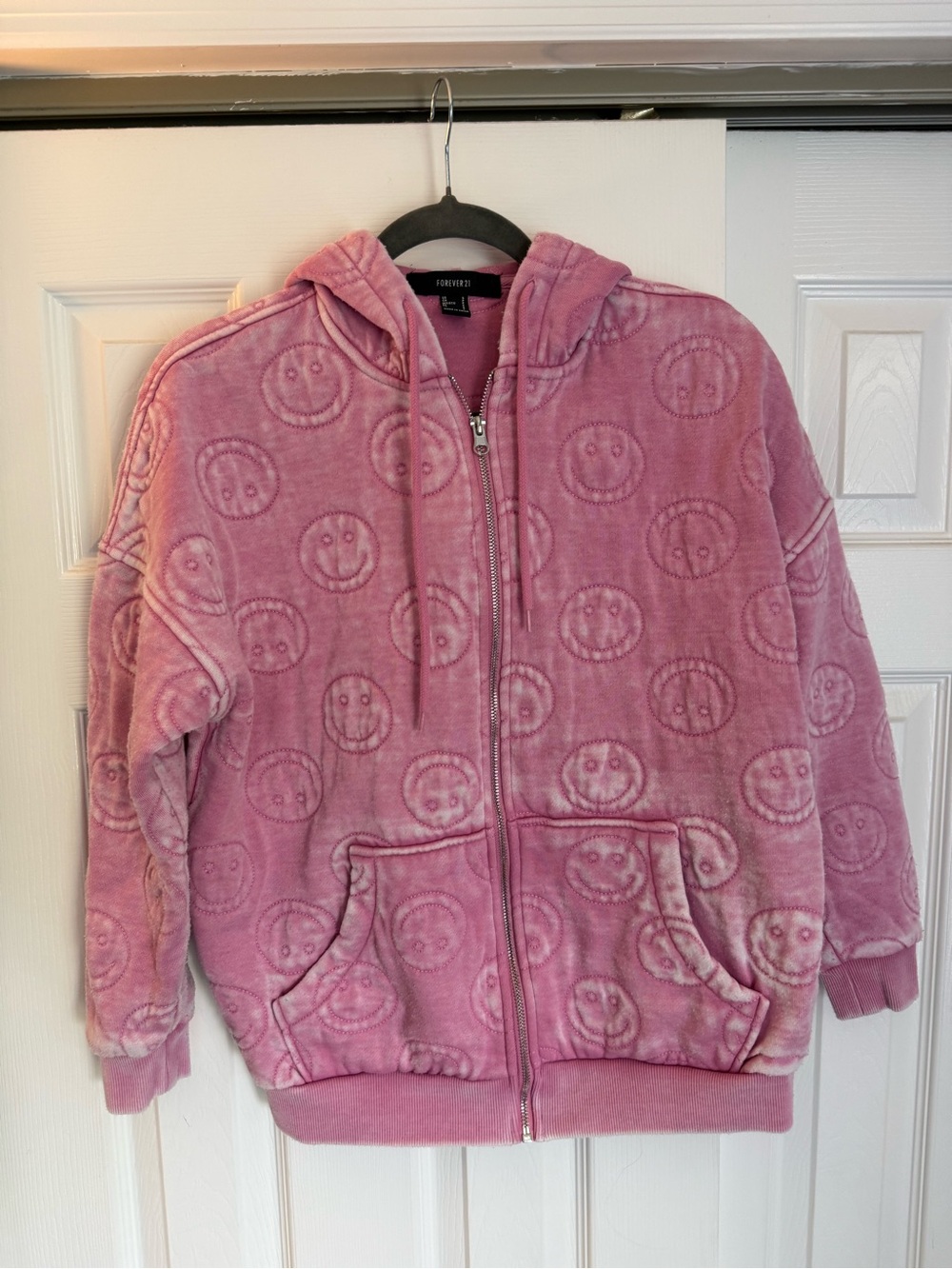 Forever 21 Plush Pink Smiley Face Zip Hoodie